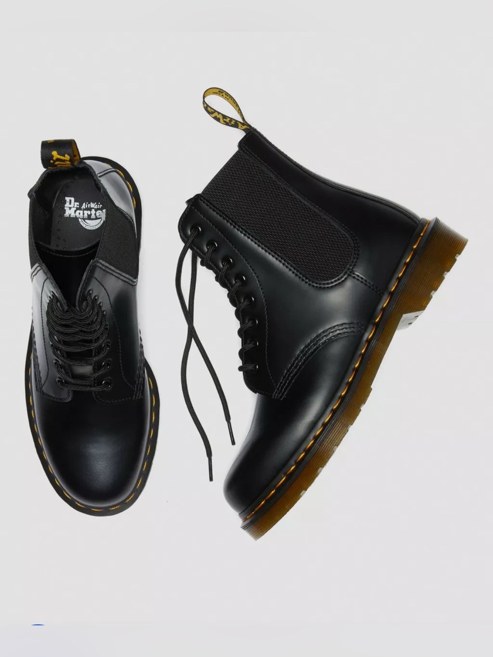 Dr. Martens Womens Black 1460 Smooth Leather Lace-Up Boots Yellow Stitching Sz 6